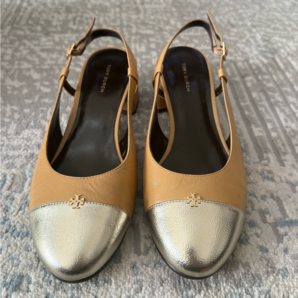 EUC Tory Burch Ginger Shortbread Gold Slingback Shoes Sz 8!